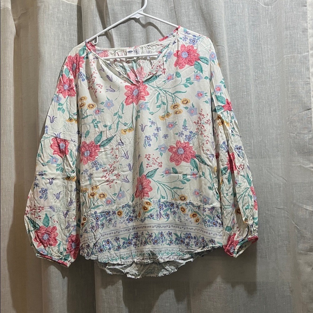 Old Navy Floral Blouse - Pink and Green